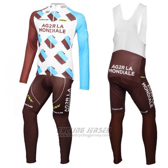 2016 Cycling Jersey Ag2rla White and Marron Long Sleeve and Bib Tight